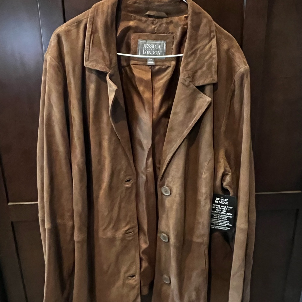 Jessica London Rich Brown Leather Suede Coat